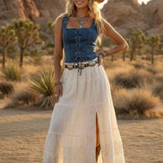 Lace-Up Corset Stretch Denim Top 2: Light Denim / S