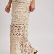 SHEER CROCHET KNIT MIDI SKIRT WITH LINING: NATURAL / S
