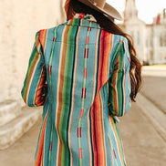 Jacquard Woven Jade Serape Button Down Blazer: L