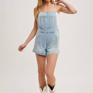 BOW-TIE DENIM OVERALL SHORTS: MED.WASH / S