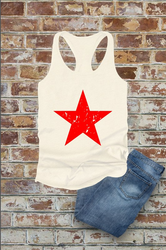 Distressed Star, Fourth of July, Women Fit Fitted Racerback Tank Top