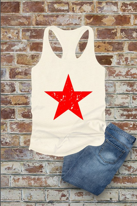 Distressed Star, Fourth of July, Women Fit Fitted Racerback Tank Top