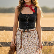 Lace-Up Corset Stretch Denim Top 2: Light Denim / S