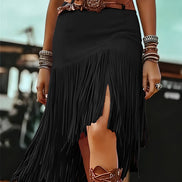 Western Vintage Cowboy Faux Suede Fringe Skirt
