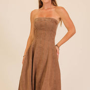 Strapless Stretch Denim Midi Dress: Medium Denim / L