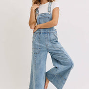 WIDE-LEG DENIM OVERALL JUMPSUIT: DENIM BLUE / Contemporary / L