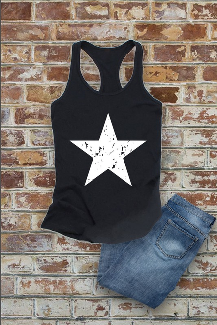 Distressed Star, Fourth of July, Women Fit Fitted Racerback Tank Top