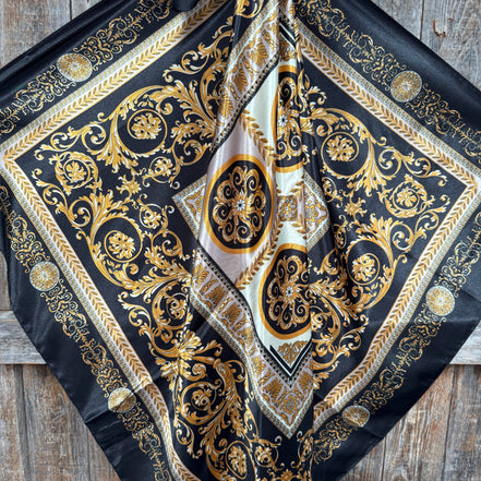 Black and Gold Floral Wild Rag - Western Scarf
