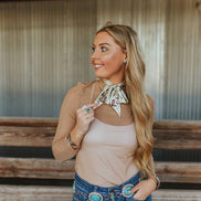 Taupe Mesh Ruched Mock Neck Long Sleeve Top