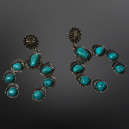 Faux Turquoise Naja Squash Blossom Earrings