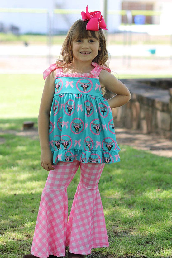 "Dearly Loved" Girls western tunic & gingham bell bottoms. OFG50616 AMY: 2XL