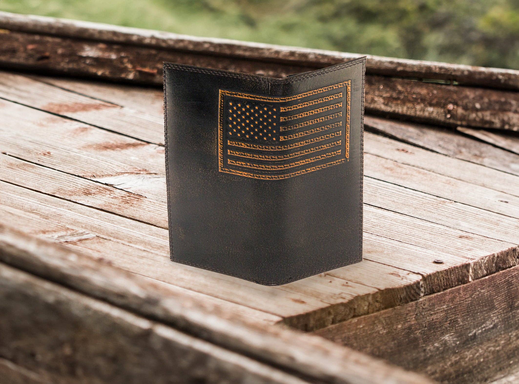 American Flag Burnished Leather Secretary Wallet
