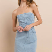 STRAPLESS DENIM MAXI DRESS 3135DIA DARK DEN