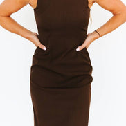 Brown Solid Tank Sleeveless Dress: S