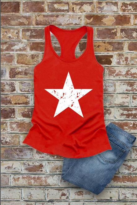 Distressed Star, Fourth of July, Women Fit Fitted Racerback Tank Top