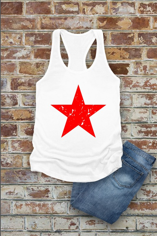 Distressed Star, Fourth of July, Women Fit Fitted Racerback Tank Top