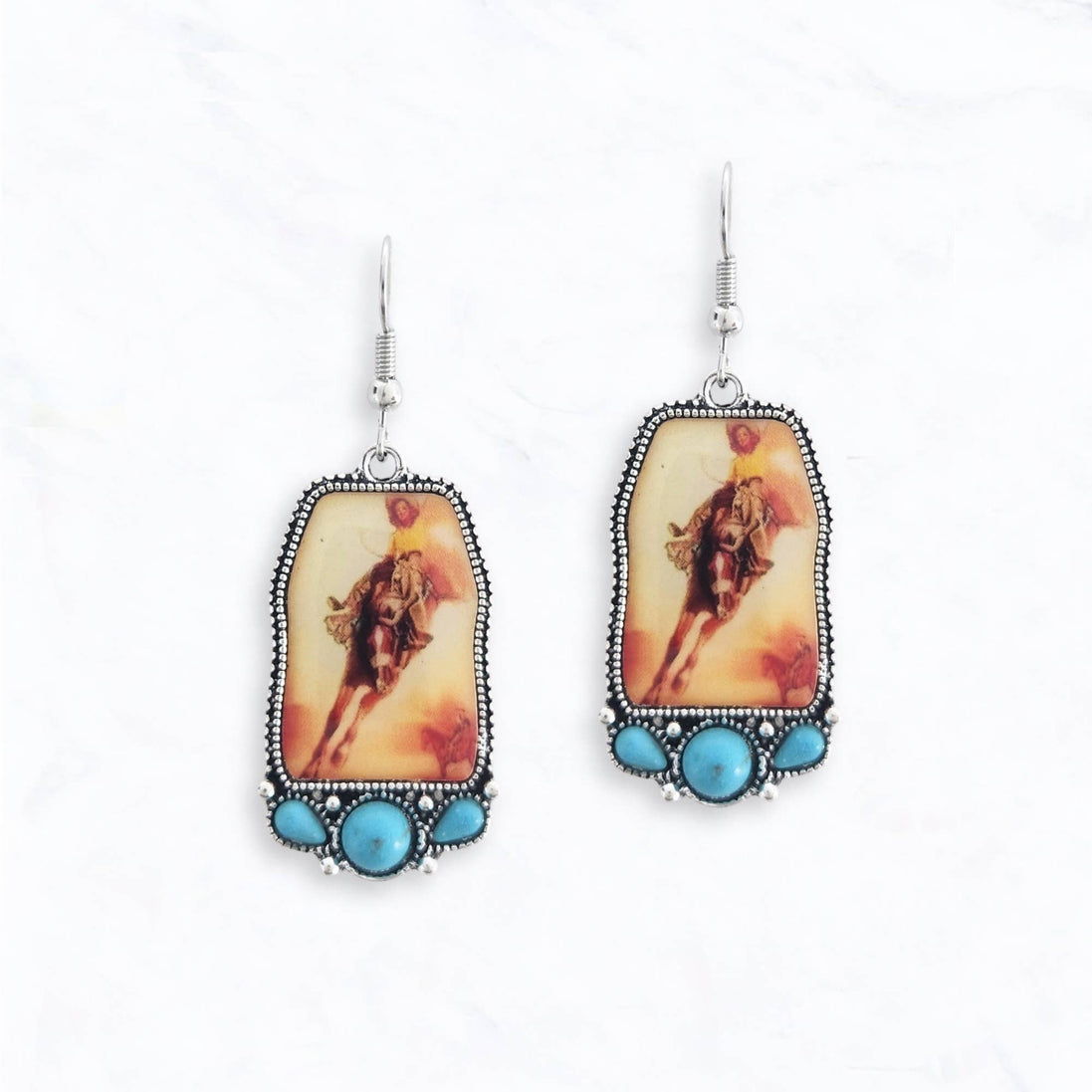 Western Cowboy Rider Scenic Earrings