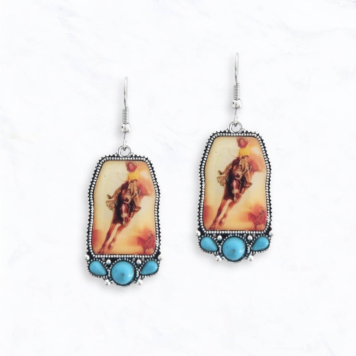 Western Cowboy Rider Scenic Earrings