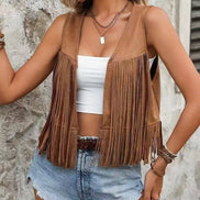 Rustic Western Fringe Open Front Vest
