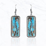 Rectangle Semi Genuine Stone Western Earrings