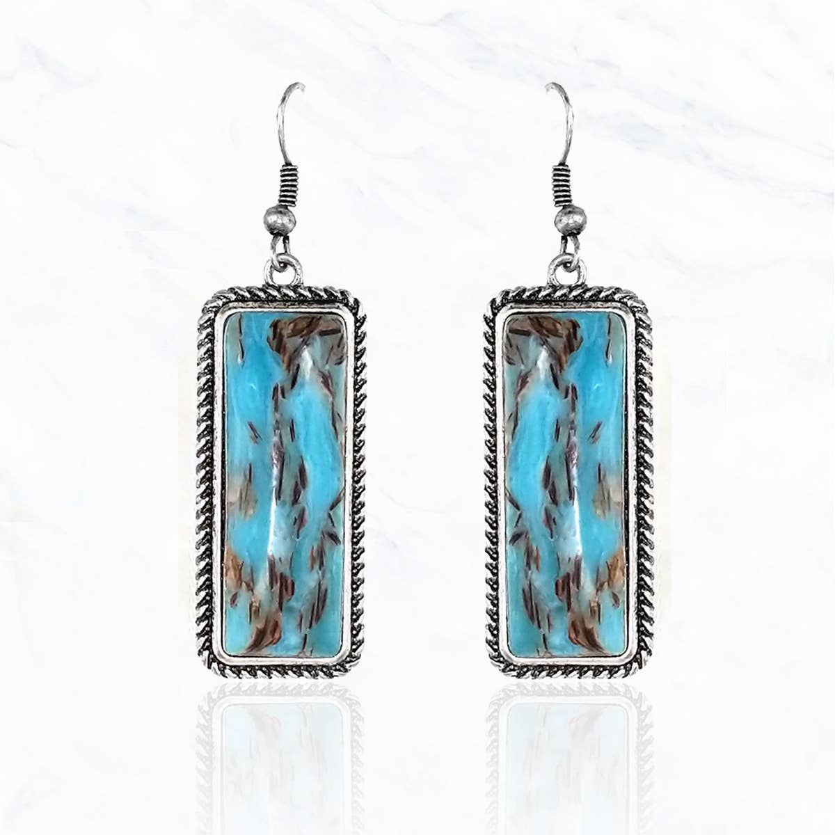 Rectangle Semi Genuine Stone Western Earrings
