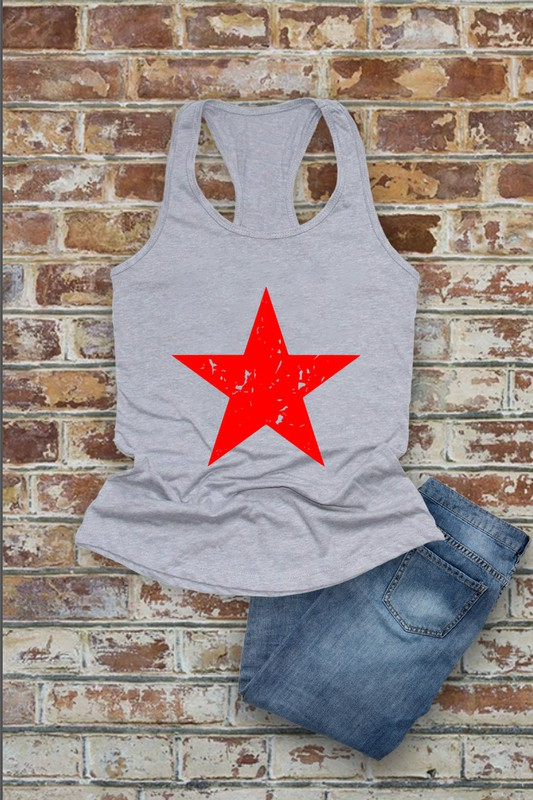 Distressed Star, Fourth of July, Women Fit Fitted Racerback Tank Top
