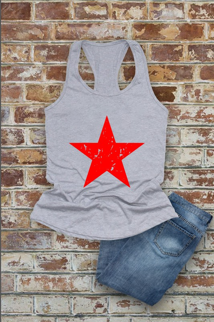 Distressed Star, Fourth of July, Women Fit Fitted Racerback Tank Top