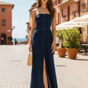 STRAPLESS DENIM MAXI DRESS 3135DIA DARK DEN