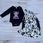 Western cowgirl romper & cow pant baby boutique set 2601096M