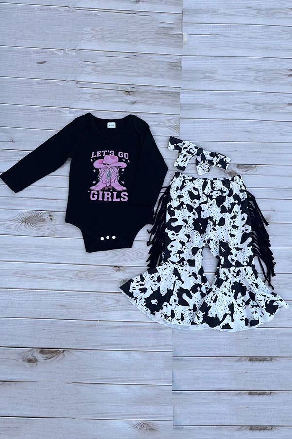 Western cowgirl romper & cow pant baby boutique set 2601096M