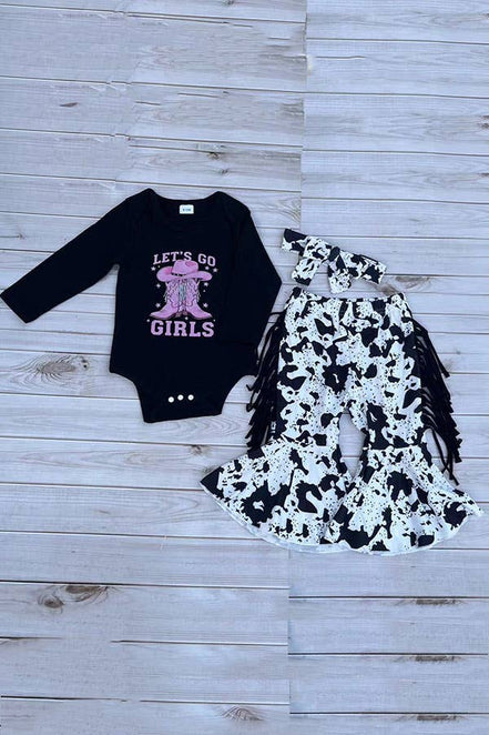 Western cowgirl romper & cow pant baby boutique set 2601096M