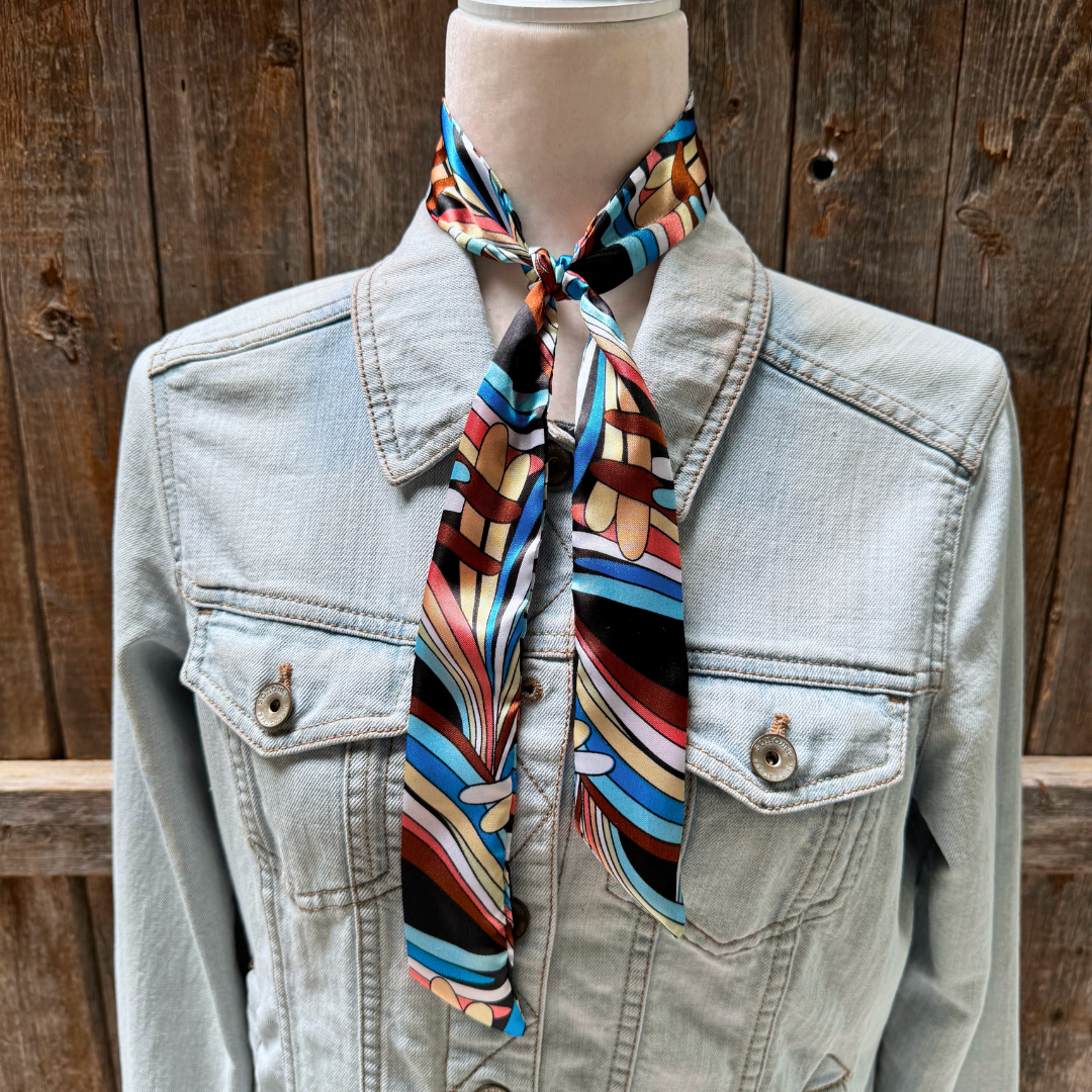 Blue and Brown Western Skinny Mini Wild Rag Scarf / Cowgirl Necktie #TW317