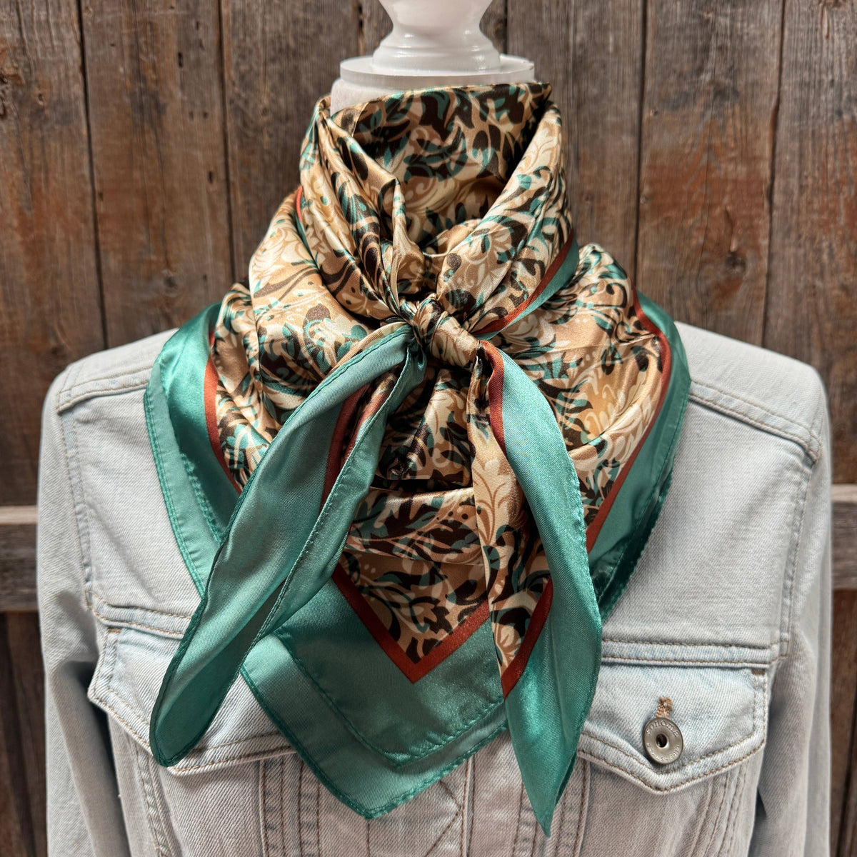 Emerald and Tan Floral Wild Rag - Western Scarf