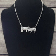 WESTERN ETCHED COW AND PIG PENDANT NECKLACE