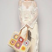 Crochet Squares Tote Bag: NATURAL MULTI / OS
