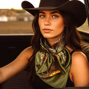 Olive Tone Paisley Wild Rag - Western Scarf
