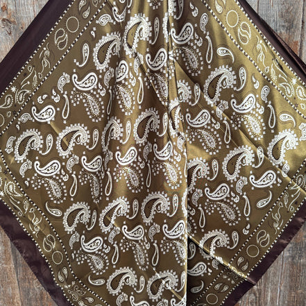Sage and Brown Floral Paisley Wild Rag - Western Scarf