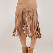 SIS1231A TAN FRINGED FAUX SUEDE SKIRT