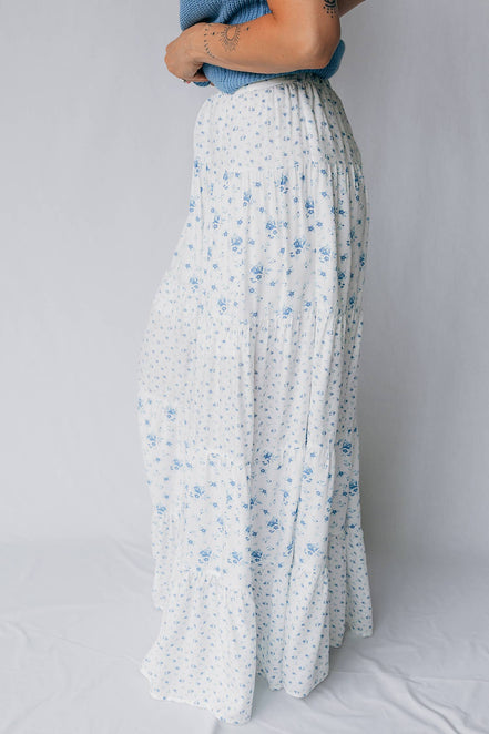 LDC High Waist Tiny Floral Print Boho Maxi Skirt