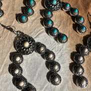 Squash Blossom Naja Western Faux Turquoise Earrings