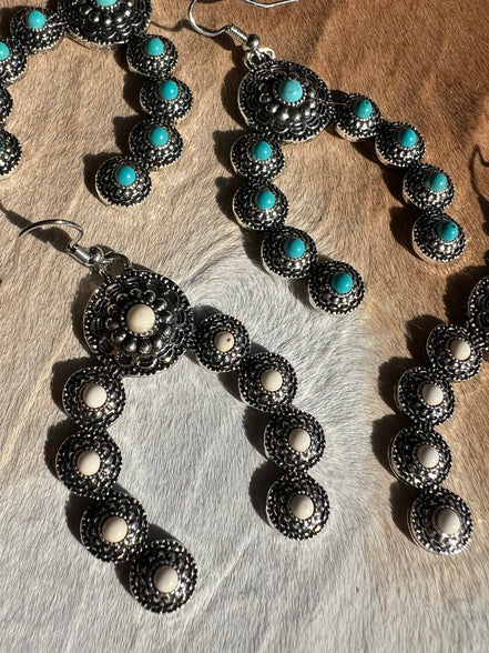 Squash Blossom Naja Western Faux Turquoise Earrings