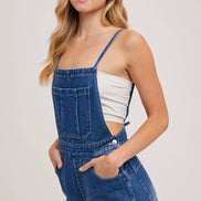 BOW-TIE DENIM OVERALL SHORTS: MED.WASH / M
