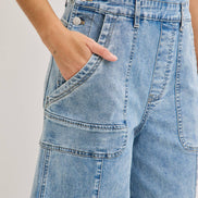 WIDE-LEG DENIM OVERALL JUMPSUIT: DENIM BLUE / Contemporary / S