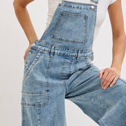 WIDE-LEG DENIM OVERALL JUMPSUIT: DENIM BLUE / Contemporary / L