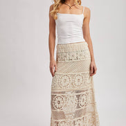 SHEER CROCHET KNIT MIDI SKIRT WITH LINING: NATURAL / S