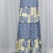 Patchwork Floral Print Bohemian-Inspired Maxi Skirt VS83203: Blue / L