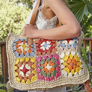 Crochet Squares Tote Bag: NATURAL MULTI / OS