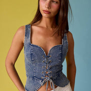 PT17680 Eloise Front Lace-up Denim Corset Top
