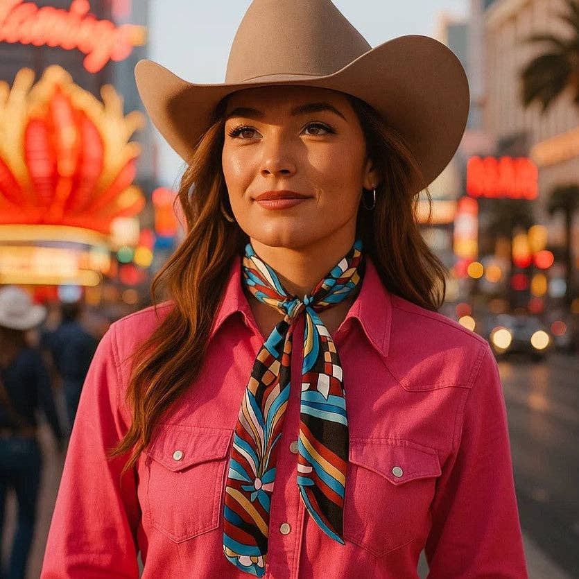 Blue and Brown Western Skinny Mini Wild Rag Scarf / Cowgirl Necktie #TW317