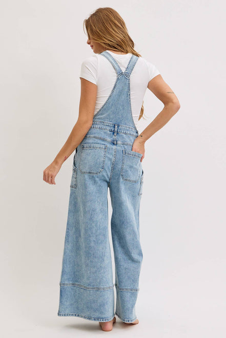 WIDE-LEG DENIM OVERALL JUMPSUIT: DENIM BLUE / Contemporary / S